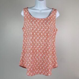 Ann Taylor sz M Sleeveless Top Blouse White Orange Pattern Stretch